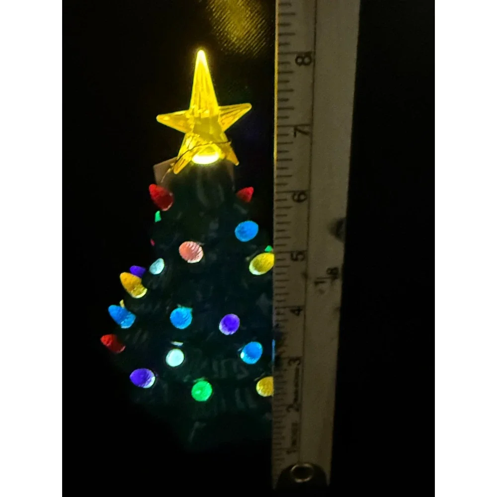 Vintage Style Ceramic Mini Christmas Tree Green Tabletop Light Up Decor 7.5in